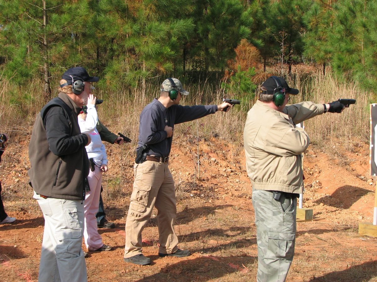 Student shooting strong-hand from seven yards in the Defensive Shooting Class
