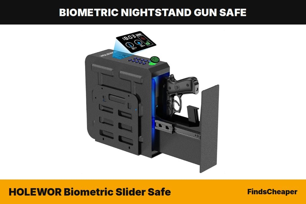 HOLEWOR Biometric Slider Safe biometric nightstand gun safe