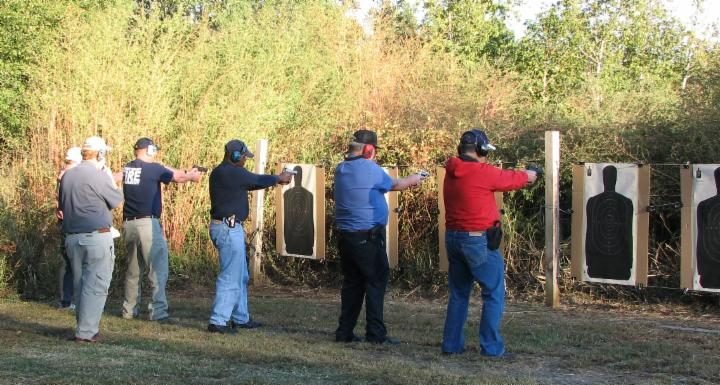 Students on the firing line during the NC concealed carry range qualification