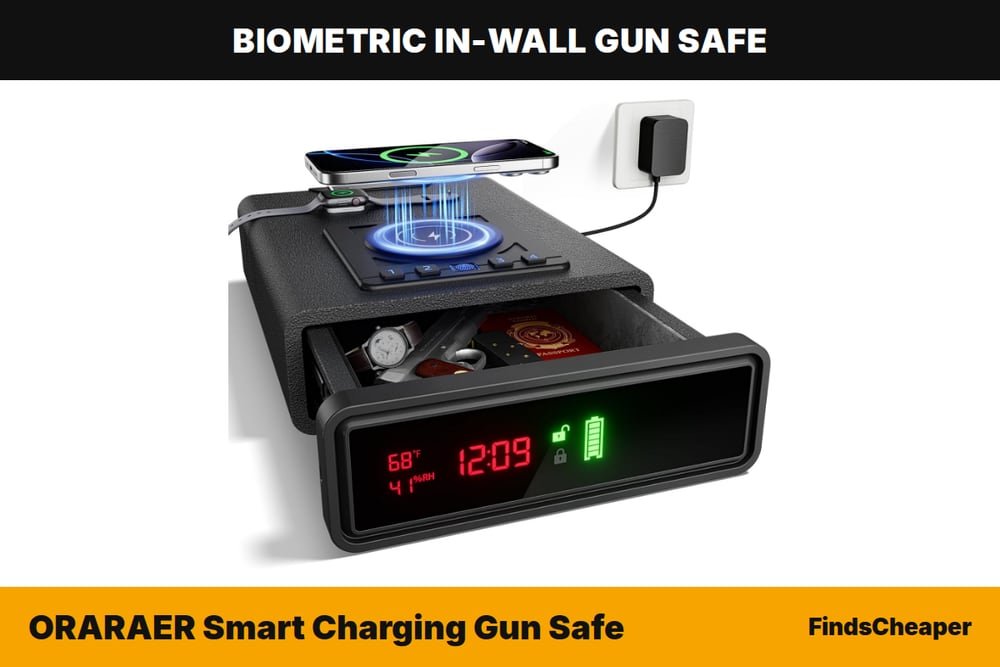 ORARAER Smart Charging Gun Safe biometric in-wall gun safe