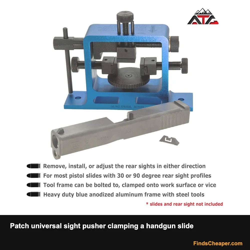 Patch universal sight pusher clamping a handgun slide