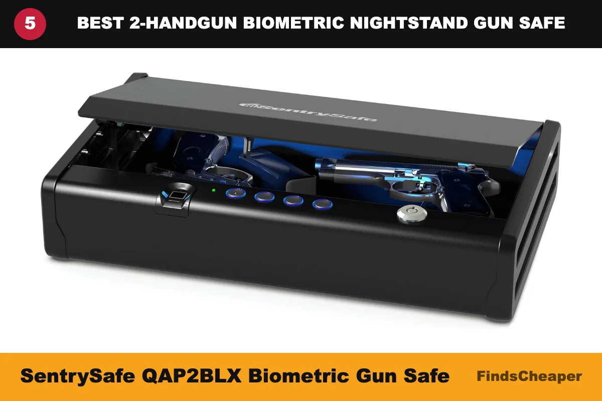 SentrySafe QAP2BLX biometric nightstand gun safe for two handguns with fingerprint, keypad and key