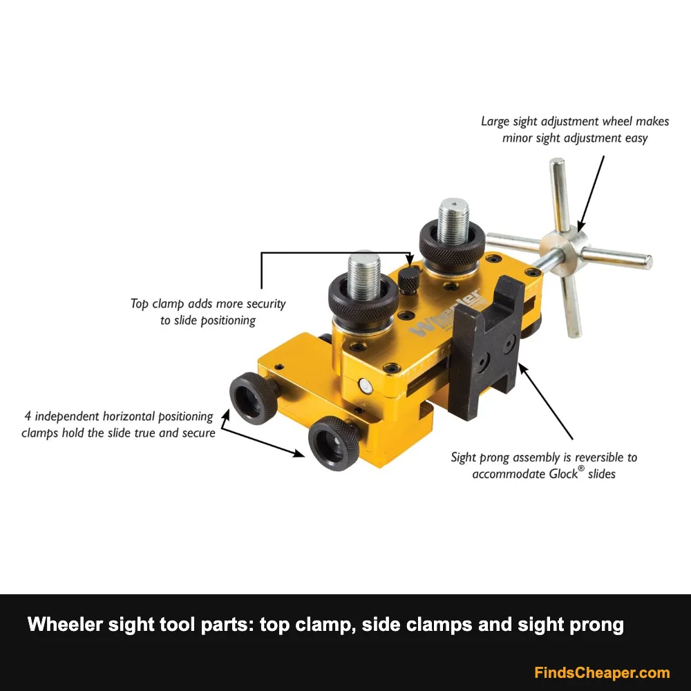 Wheeler sight tool parts: top clamp, side clamps and sight prong