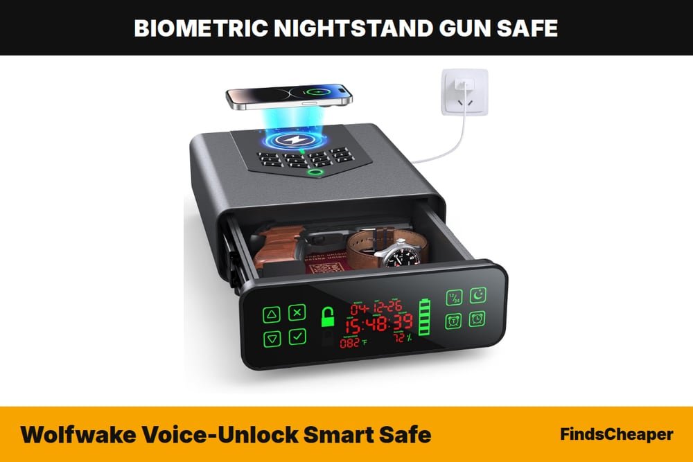 Wolfwake Voice-Unlock Smart Safe biometric nightstand gun safe